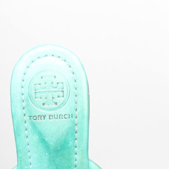 Tory Burch Miller Slip On Logo Sandals Teal Women's Size 7 *Read* H13062 - Picture 2 of 12